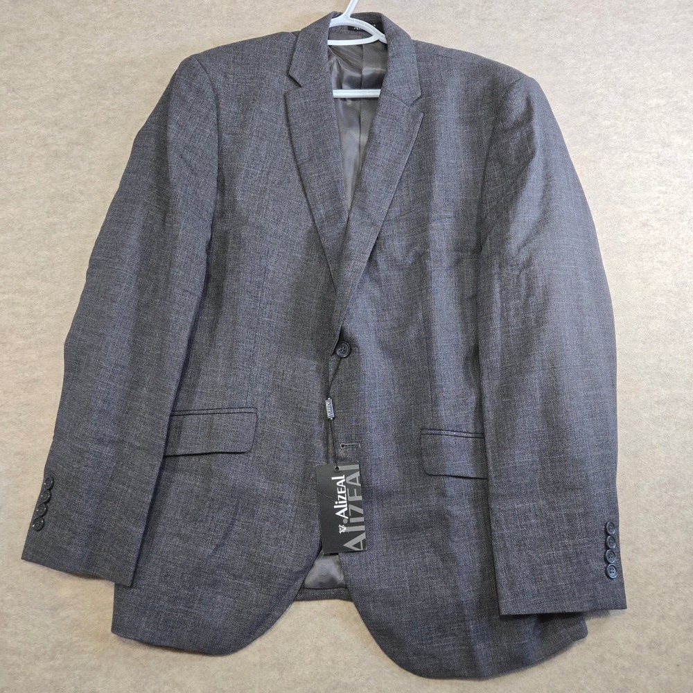 Alizeal Mens Blazer Jacket Charcoal Gray Regular Fit Two Button Size L NWT